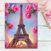 Foto Eiffel Tower Pink Roses Chic Französisch Gebu Einladung