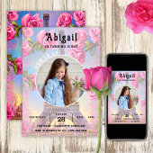 Foto Eiffel Tower Pink Roses Chic Französisch Gebu Einladung