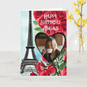 Foto Eiffel Tower Rote Rosen Personalisiert Geburt Karte (Gelbe Blume)