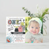 Foto ein Jahr altes Monster Geburtstag Einladung (Stehend Vorderseite)