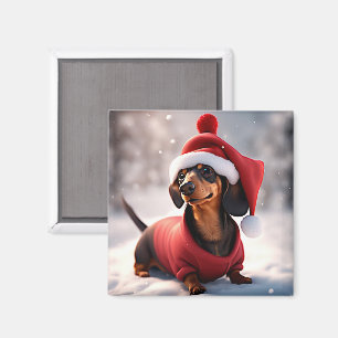Foto einer Dackel mit Weihnachtshut Magnet