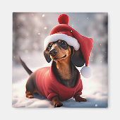 Foto einer Dackel mit Weihnachtshut Magnet (Vorne)
