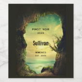 Foto einer Höhle mit Blick auf den Ozean Weinroute Weinetikett (Einzelnes Label)