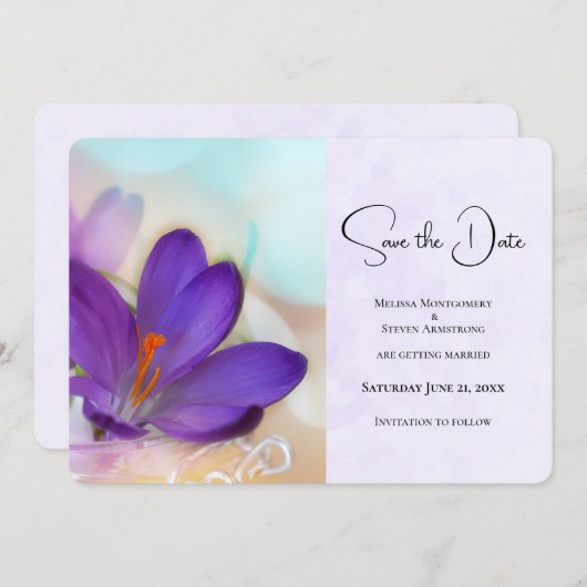 Foto einer Hübschen Lila Frühjahrsfeier Save The Date (Vorne/Hinten)