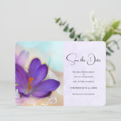 Foto einer Hübschen Lila Frühjahrsfeier Save The Date (Stehend Vorderseite)