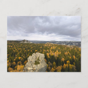 Foto eines bergigen Herbstwaldes, Feiertagspostkarte