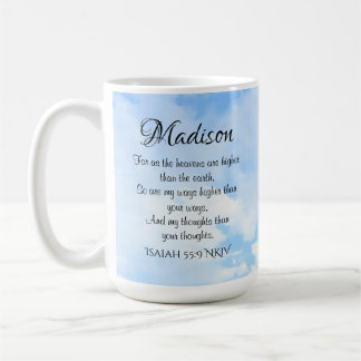 Foto eines Blue Sky Bible Verse Name und Initial Kaffeetasse