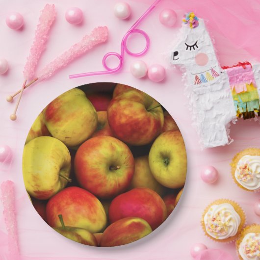 Foto eines Buschels aus Gelb- und Rotäpfeln Pappteller (Party)