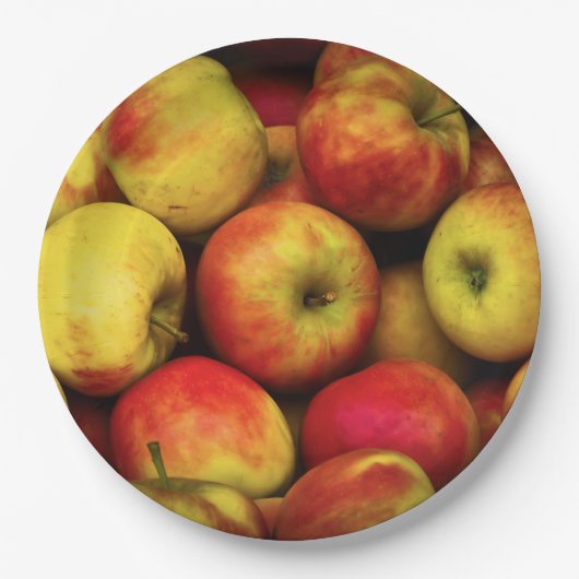 Foto eines Buschels aus Gelb- und Rotäpfeln Pappteller (Vorderseite)