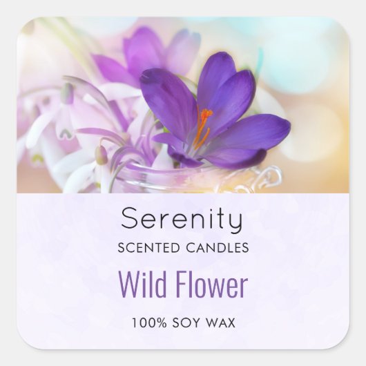 Foto eines Hübschen Lila Frühlings Crocus Candle B Quadratischer Aufkleber (Vorderseite)