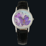 Foto eines Hübschen Lila Frühlingskrokus Armbanduhr<br><div class="desc">Eine Uhr mit einem hübschen Foto eines dunklen lila Crocus-Set in einem Glasgefäß. Im Hintergrund ist eine leichte lila Blüte zu sehen.</div>