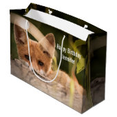 Foto eines Niedlichen kleinen Orangenfuchs zum Geb Große Geschenktüte (Rückseite Schrägansicht)