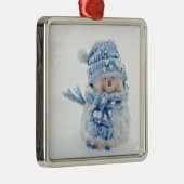 Foto eines Niedlichen Schneemanns im Winter - Weih Ornament Aus Metall (Rechts)