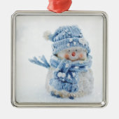 Foto eines Niedlichen Schneemanns im Winter - Weih Ornament Aus Metall (Vorne)