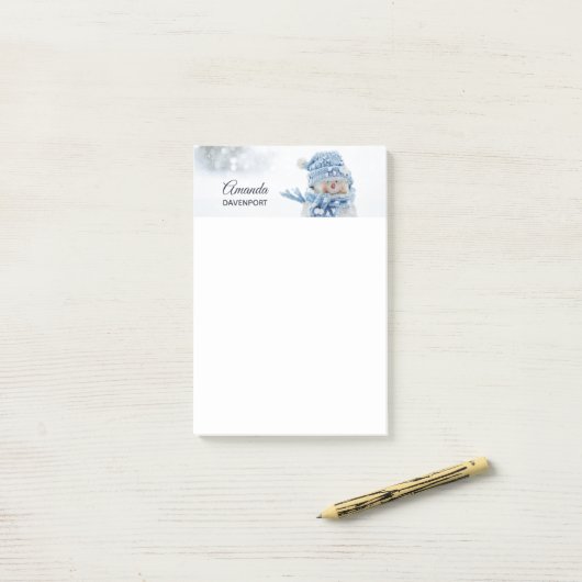 Foto eines Niedlichen Schneemanns im Winter - Weih Post-it Klebezettel (Auf Schreibtisch)