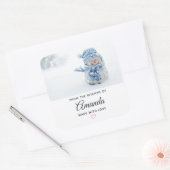 Foto eines Niedlichen Schneemanns im Winter - Weih Quadratischer Aufkleber (Umschlag)