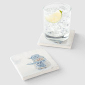 Foto eines Niedlichen Schneemanns im Winter - Weih Steinuntersetzer (Seitenansicht)