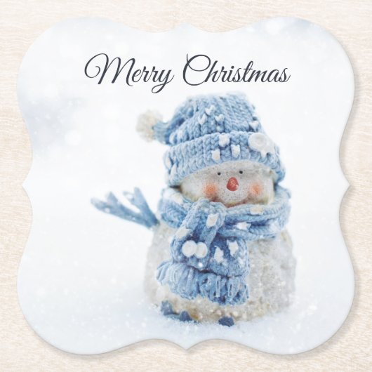 Foto eines Niedlichen Schneemanns im Winter - Weih Untersetzer (Vorderseite)