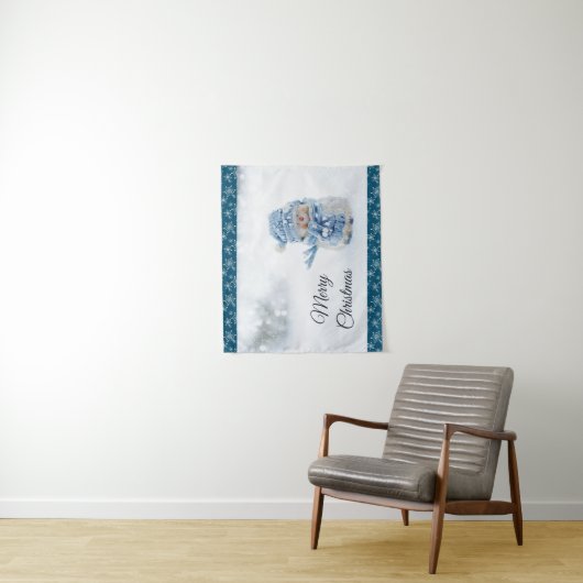 Foto eines Niedlichen Schneemanns im Winter - Weih Wandteppich (Beispiel)