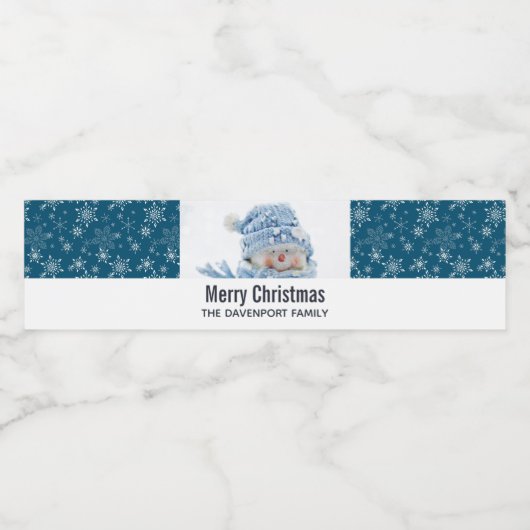 Foto eines Niedlichen Schneemanns im Winter - Weih Wasserflaschenetikett (Einzelnes Label)