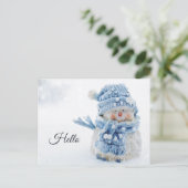 Foto eines Niedlichen Schneemans im Winter - Hallo Postkarte (Stehend Vorderseite)