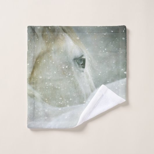 Foto eines schönen Weißen Pferdes im Winter Badhandtuch Set (Waschlappen)