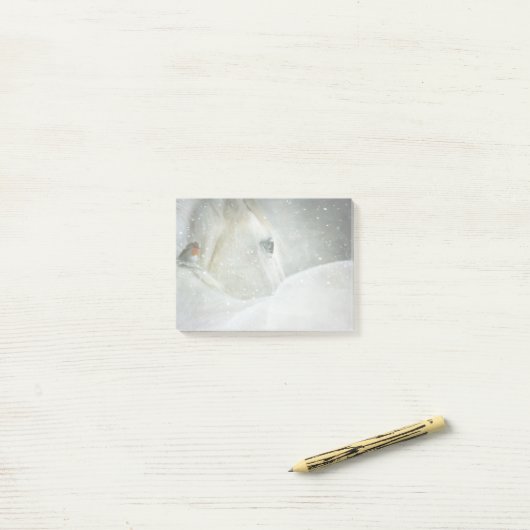 Foto eines schönen Weißen Pferdes im Winter Post-it Klebezettel (Auf Schreibtisch)