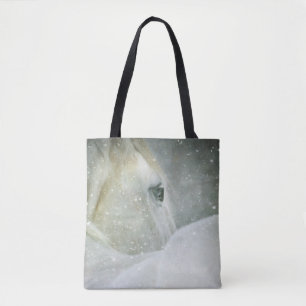 Foto eines schönen Weißen Pferdes im Winter Tasche