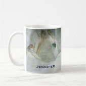 Foto eines Weißen Pferdes und Vogels im Winter Kaffeetasse (Links)
