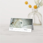 Foto eines Weißen Pferdes und Vogels im Winter Platzkarte (Vorderseite)