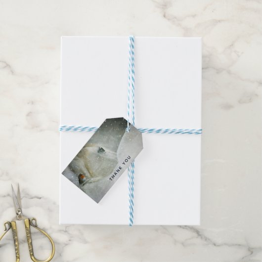 Foto eines Weißen Pferdes & Vogels im Winter Viele Geschenkanhänger (Mit Garn)