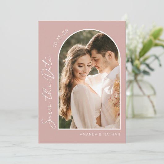 Foto Einfache Elegante Rosa Hochzeit Save The Date (Stehend Vorderseite)
