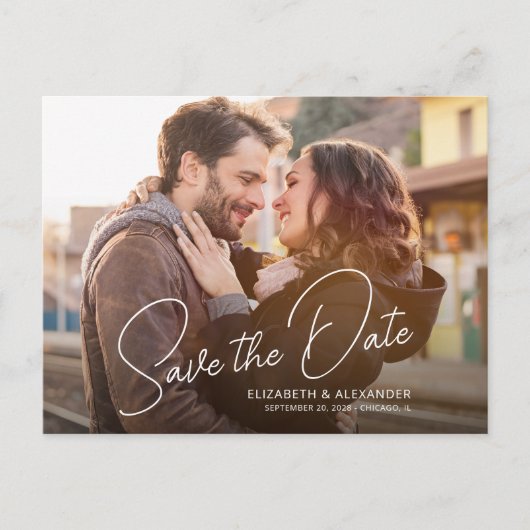 Foto Einfache Elegante Skriptankündigung Postkarte (Vorderseite)