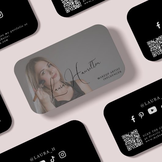 Foto einfache moderne feminine Skript QR-Code Schö Visitenkarte