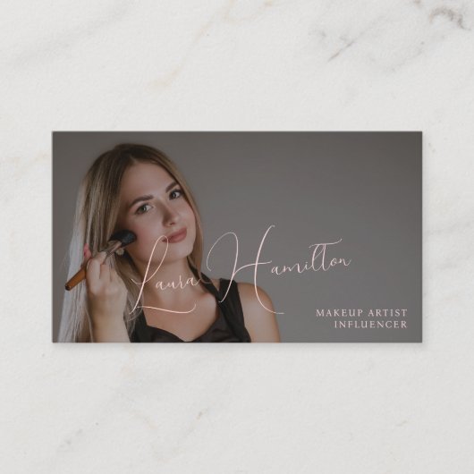 Foto einfache moderne feminine Skript QR-Code Schö Visitenkarte (Vorderseite)