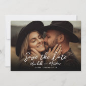 Foto Einfache Rustikale Schrift Boho Hochzeit Save The Date (Vorderseite)