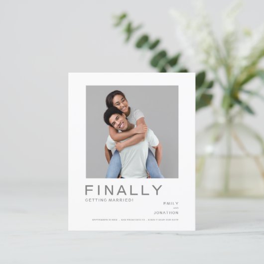 Foto Einfaches QR-Code Save the Date grau (Stehend Vorderseite)