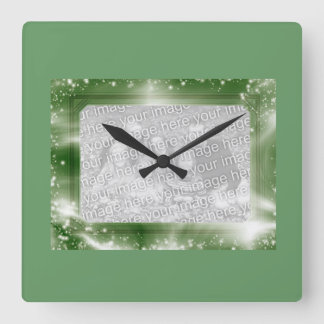 Foto Einfügen von Rahmen in grüne Glitzern Quadratische Wanduhr