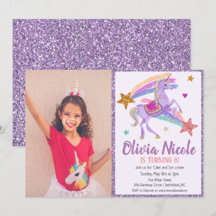 Foto-Einhorn-Glitter-Einladung zum Geburtstag Einladung