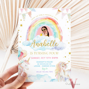 Foto-Einhorn-Regenbogen-Pastell-Glitter-Geburtstag Einladung
