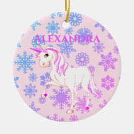 Foto Einhorn Weihnachten Schneeflocken Niedlich Ro Keramik Ornament