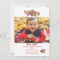 Foto-Einladung mit Herbstlaub und Eicheln