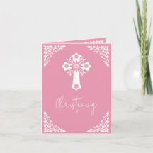 Foto-Einladung zur Taufe Kreuz Rose Pink