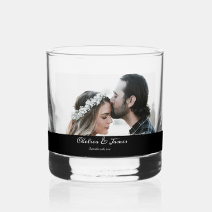 Foto Elegant Black Calligraphy Wedding Party Whiskyglas