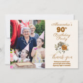 Foto Elegant Boho Floral 90. Geburtstag Dankeskarte (Vorderseite)