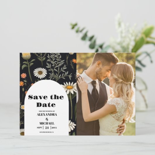 Foto Elegant Boho Wildblume Wedding Save The Date (Stehend Vorderseite)