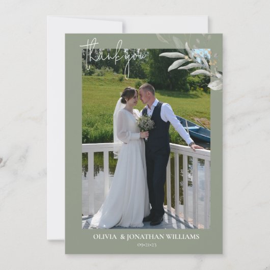 Foto Elegant Botanische Hochzeit Dankeschön-Karte Einladung (Vorderseite)