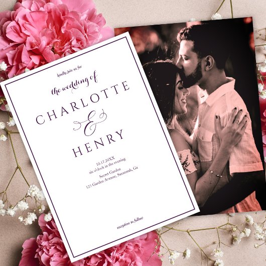 Foto Elegant Callighraphy Script Lila Hochzeit Einladung