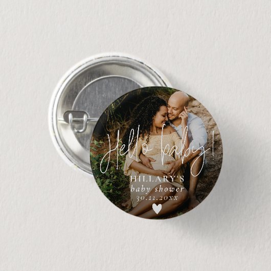 Foto Elegant Calligraphy Baby Shower Button (Vorne & Hinten)
