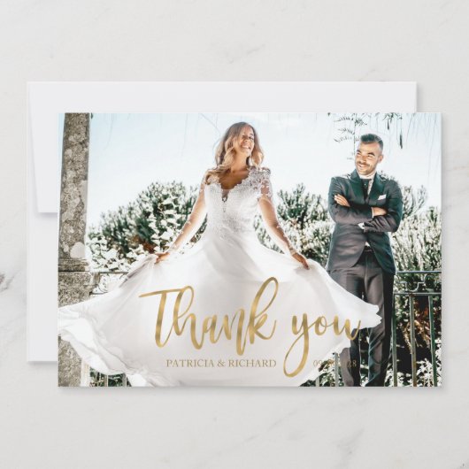 Foto Elegant Calligraphy Wedding Vielen Dank Karte (Vorderseite)
